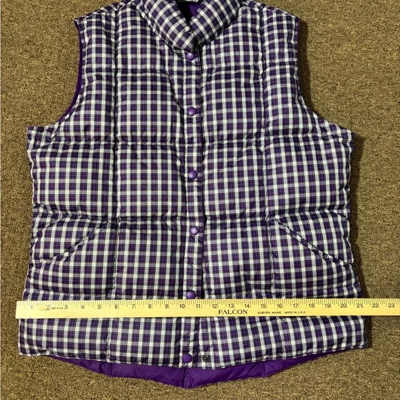 Lands' End Purple Plaid Puffer Vest-80% down, 20% feather fill-cabin core - Picture 7 of 7